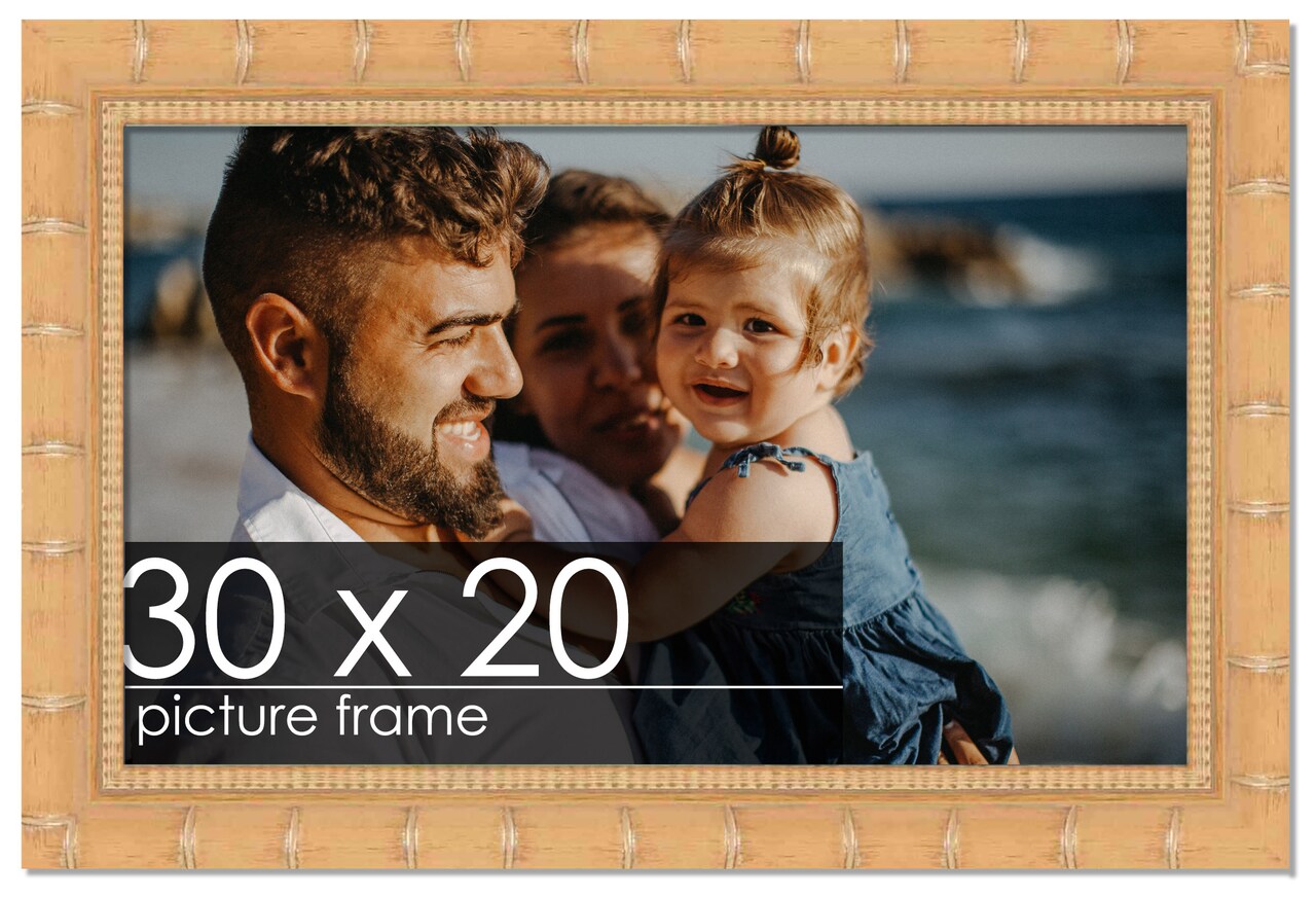 30x20 Natural Modern Bamboo Picture Frame - UV Acrylic, Foam Board Backing, Hanging Hardware